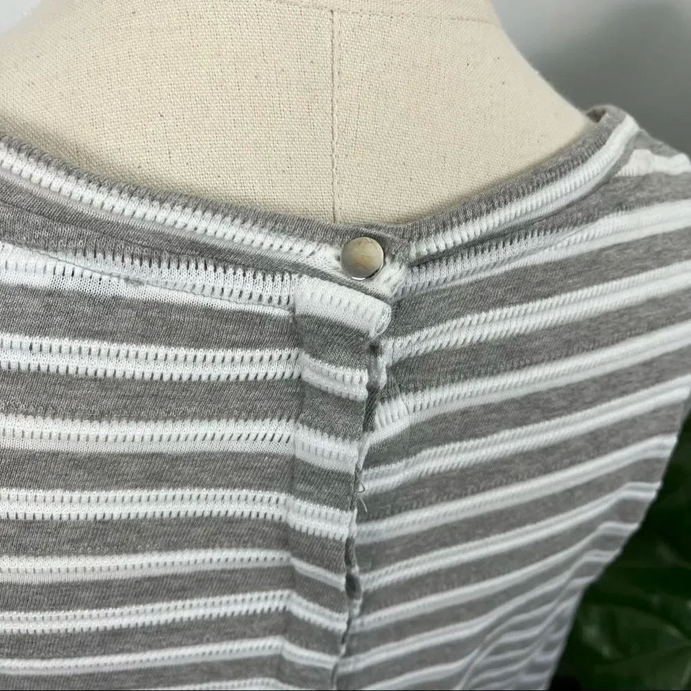 Reiss White Grey Striped Knit Tee Button Back Small - Picture 7 of 12